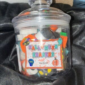 Danbar Halloween Erasers Jar — Assorted Orange, Black, White 60 pieces!